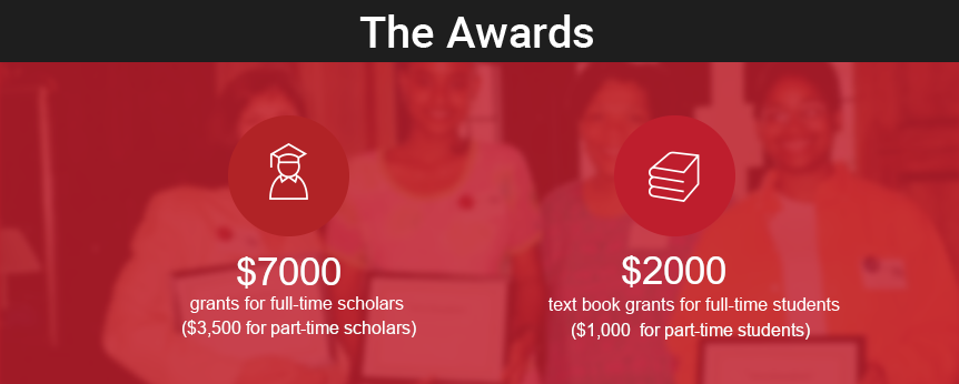$7,000 grants for full-time scholars ($3,500 for part-time scholars), $2,000 text book grants for full-time students ($1000  for part-time students)